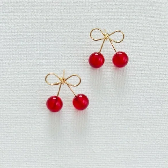 Fruit Cherry fruit red stud earrings - Picture 4 of 4